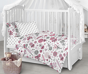 Постельный комплект в детскую кроватку ДЕТСКИЙ бязь (нав.40*60) "СонМаркет" Карамельки розовые